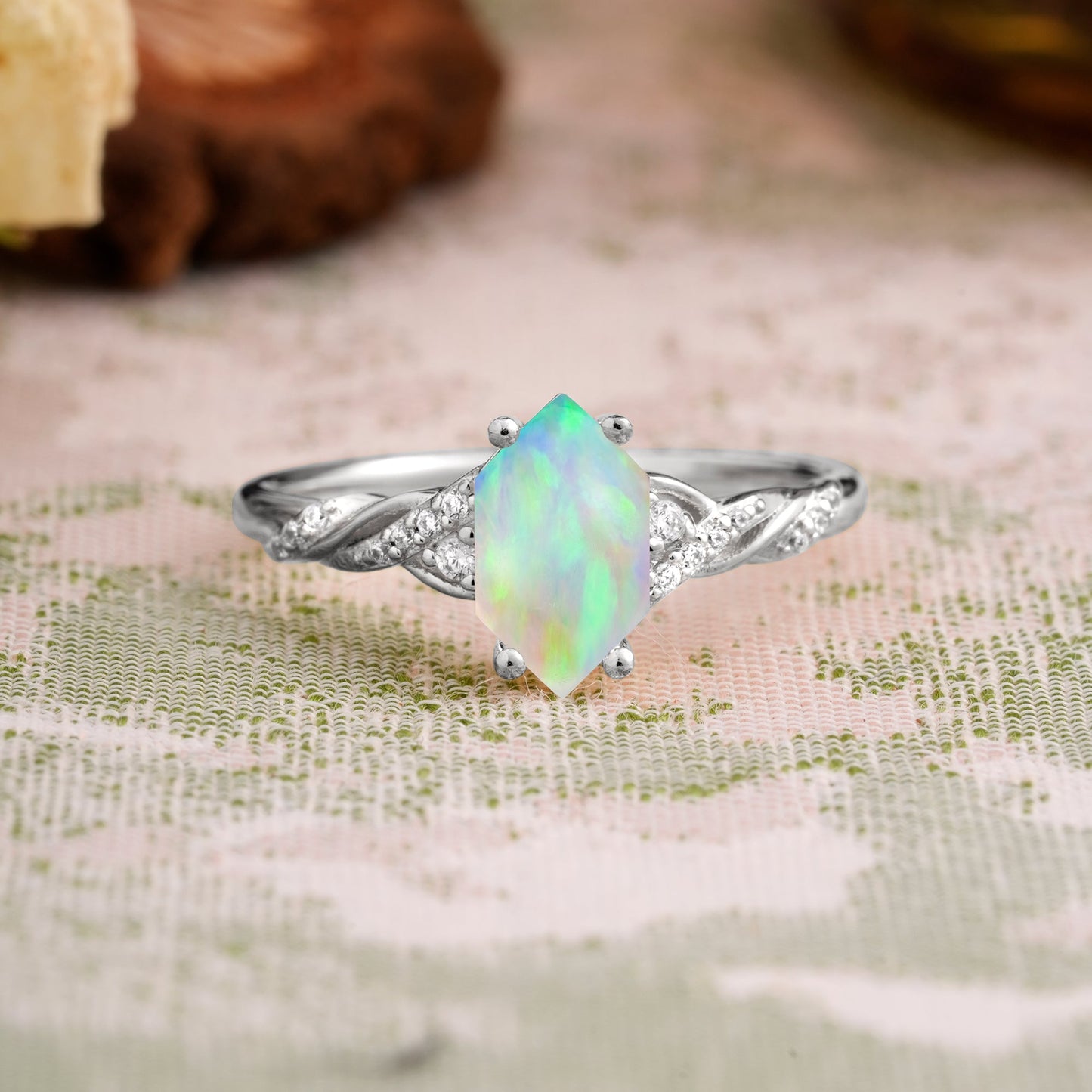 Classic 4-Prong Hexagonal-Cut Opal Engagement Ring