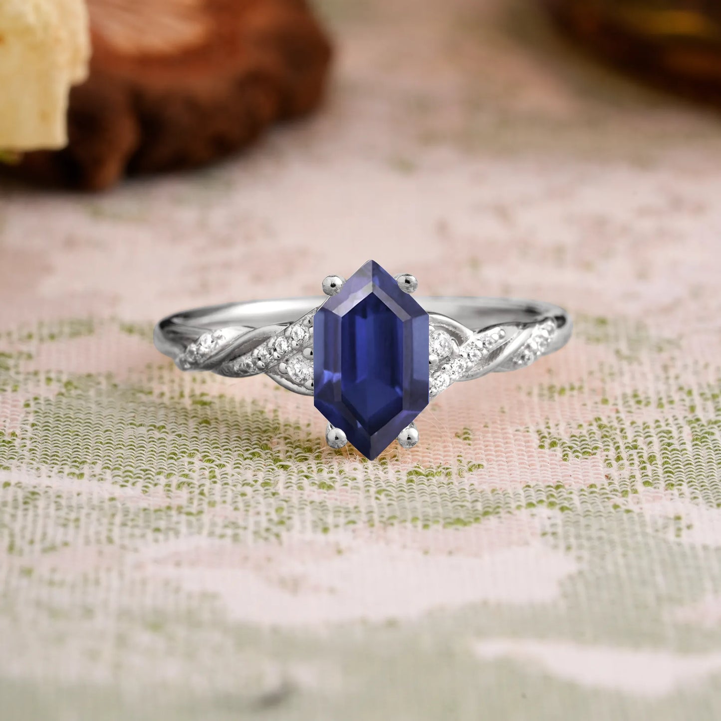 Classic 4-Prong Hexagonal-Cut Tanzanite Engagement Ring
