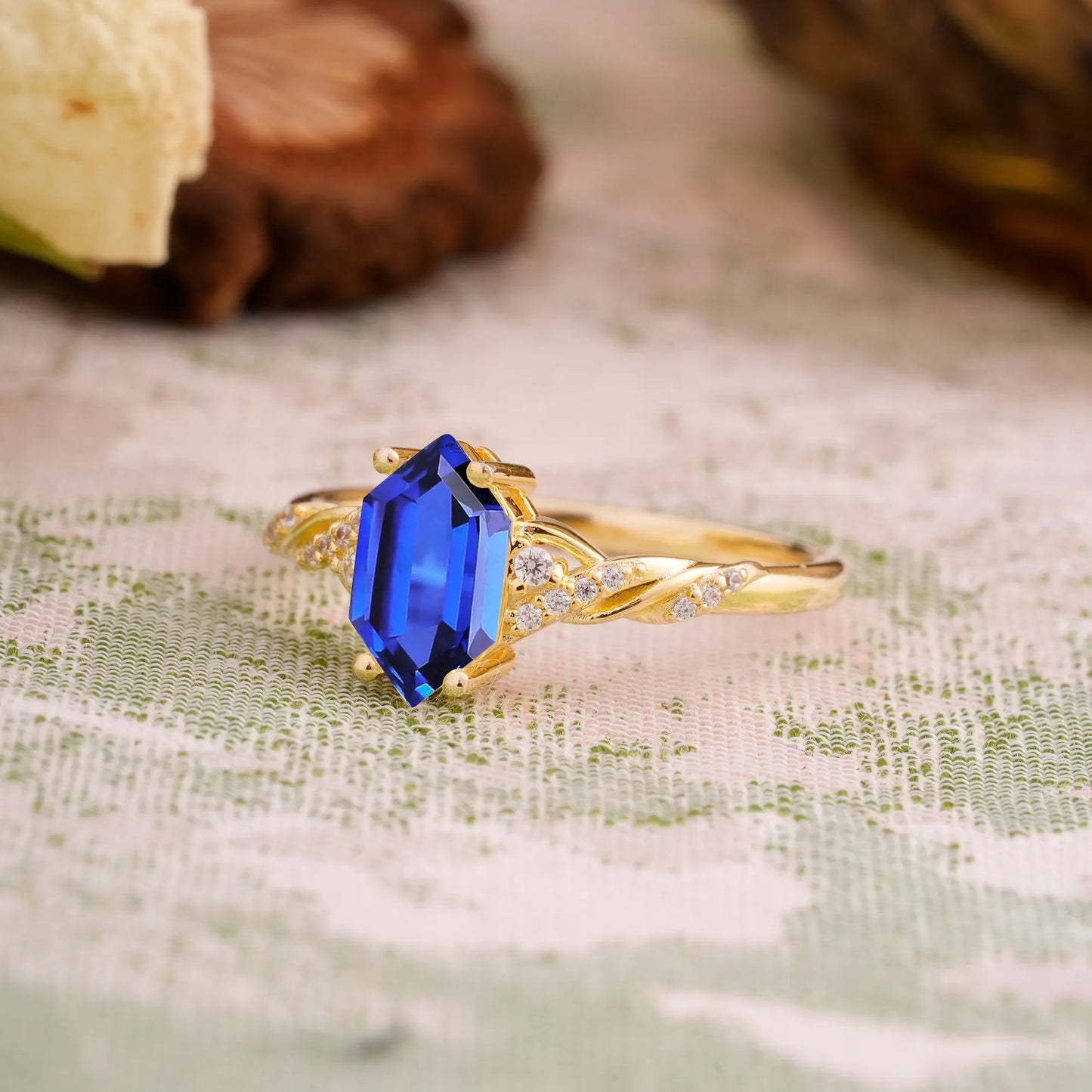 Classic 4-Prong Hexagonal-Cut Sapphire Engagement Ring