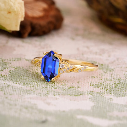Classic 4-Prong Hexagonal-Cut Sapphire Engagement Ring