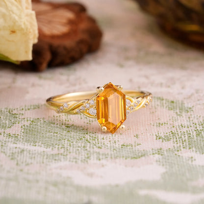 Classic 4-Prong Hexagonal-Cut Citrine Engagement Ring