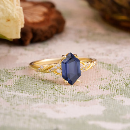 Classic 4-Prong Hexagonal-Cut Tanzanite Engagement Ring