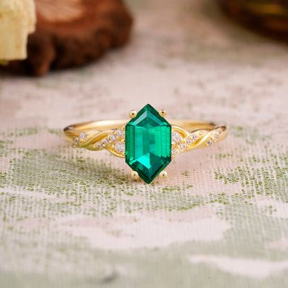 Classic 4-Prong Hexagonal-Cut Emerald Engagement Ring
