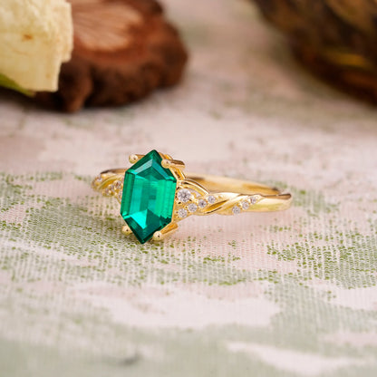Classic 4-Prong Hexagonal-Cut Emerald Engagement Ring