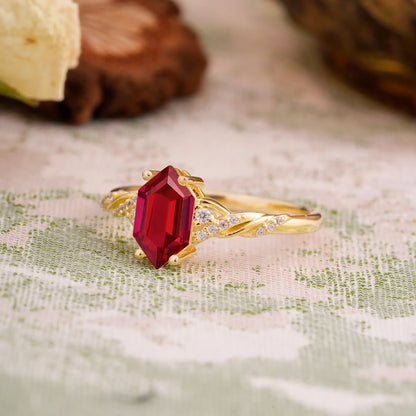 Classic 4-Prong Hexagonal-Cut Ruby Engagement Ring