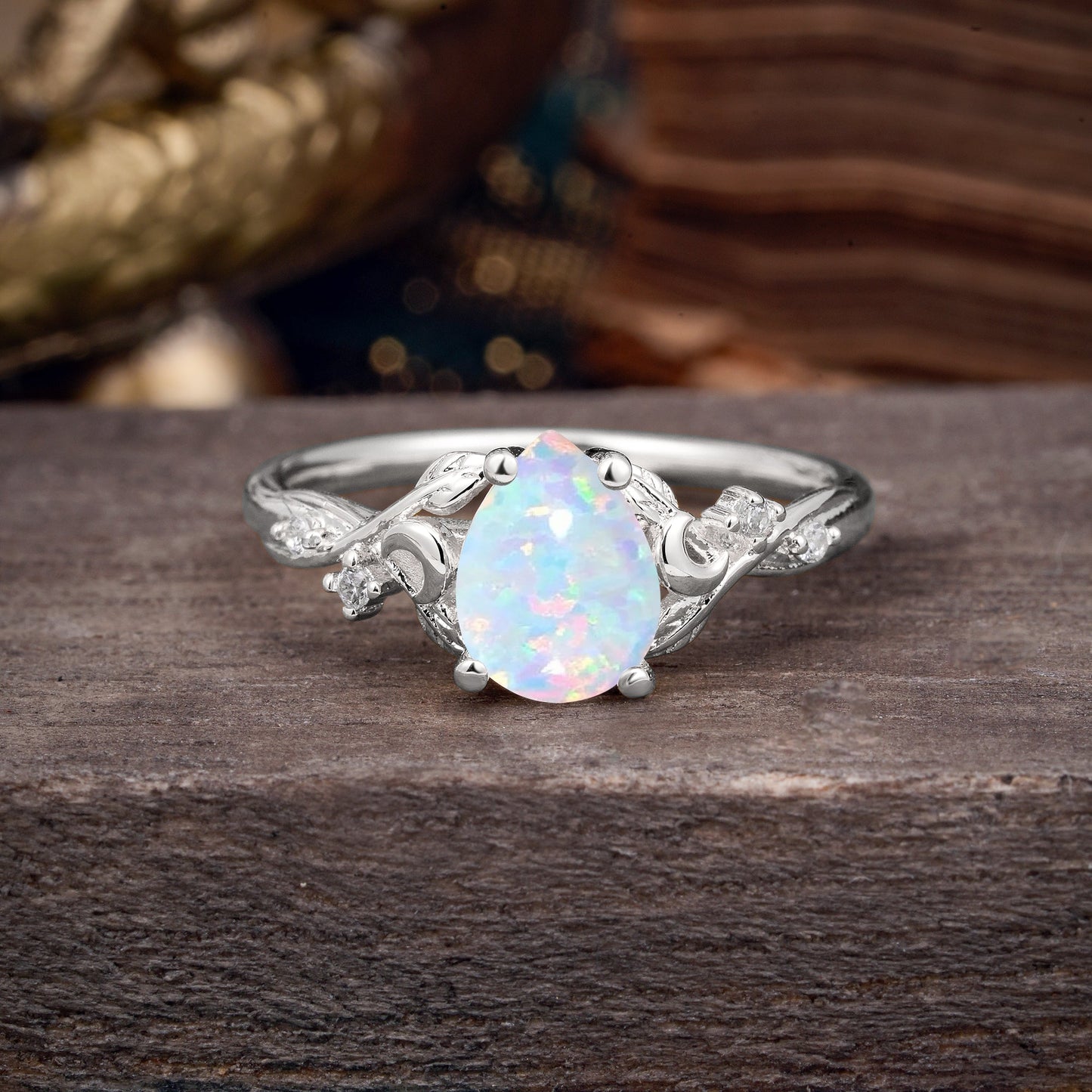 Vintage Minimalist 4-Prong Pear-Cut Opal Engagement Ring