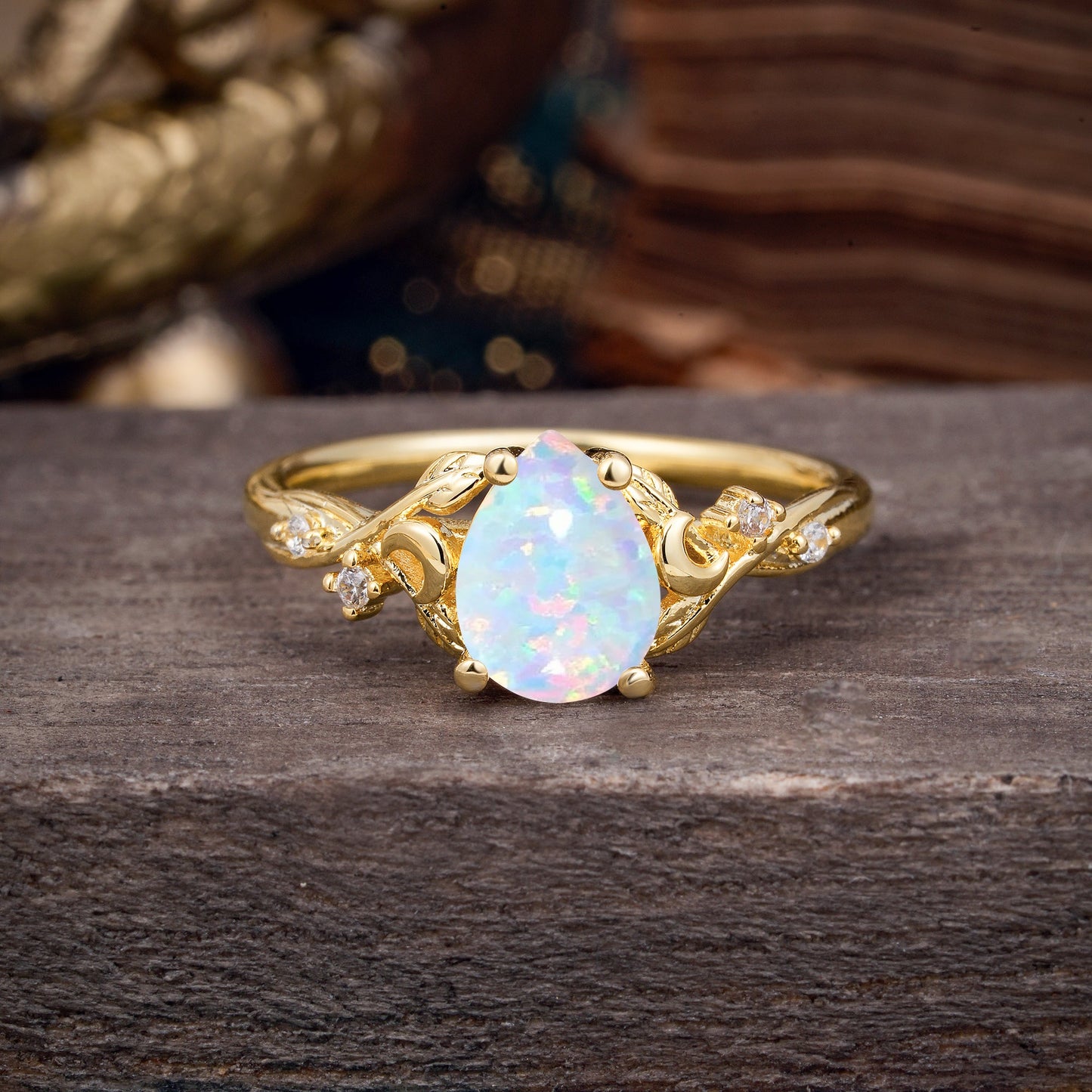 Vintage Minimalist 4-Prong Pear-Cut Opal Engagement Ring