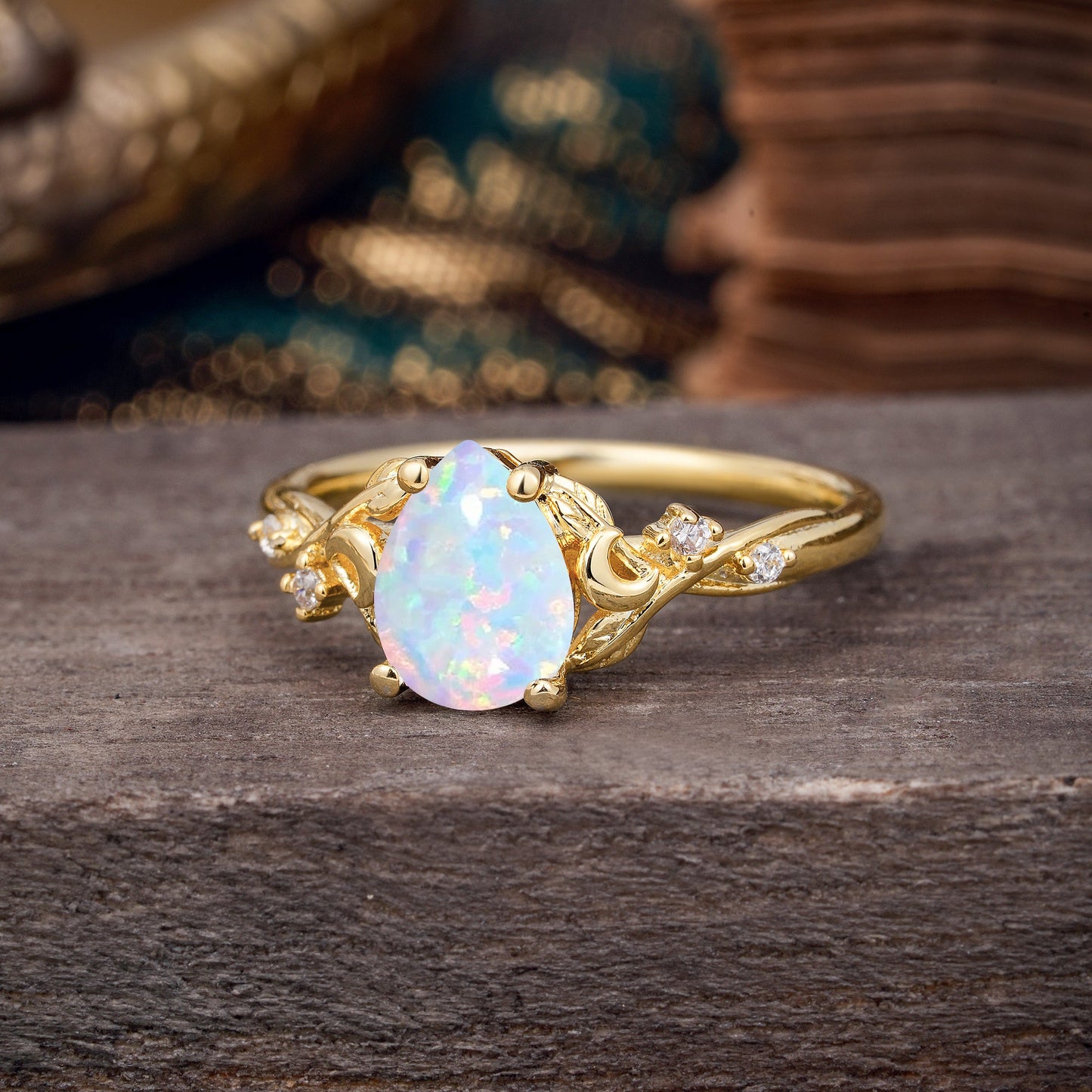 Vintage Minimalist 4-Prong Pear-Cut Opal Engagement Ring