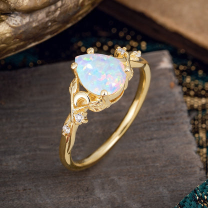 Vintage Minimalist 4-Prong Pear-Cut Opal Engagement Ring