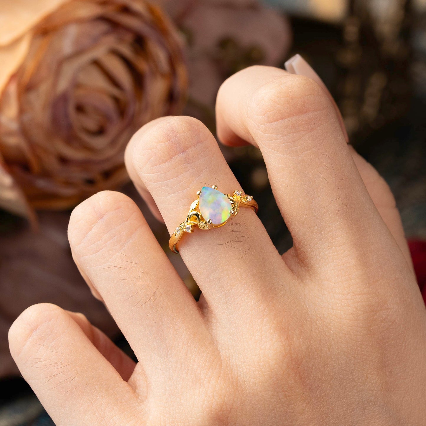 Vintage Minimalist 4-Prong Pear-Cut Opal Engagement Ring