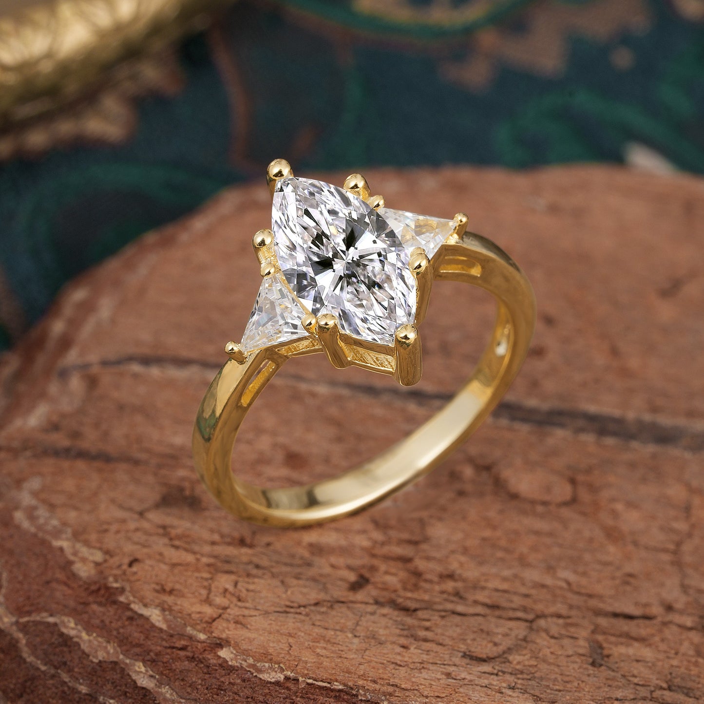 6 Prong Marquise Cut Three Stone Lab Diamond Engagement Ring Anniversary Gift for Women