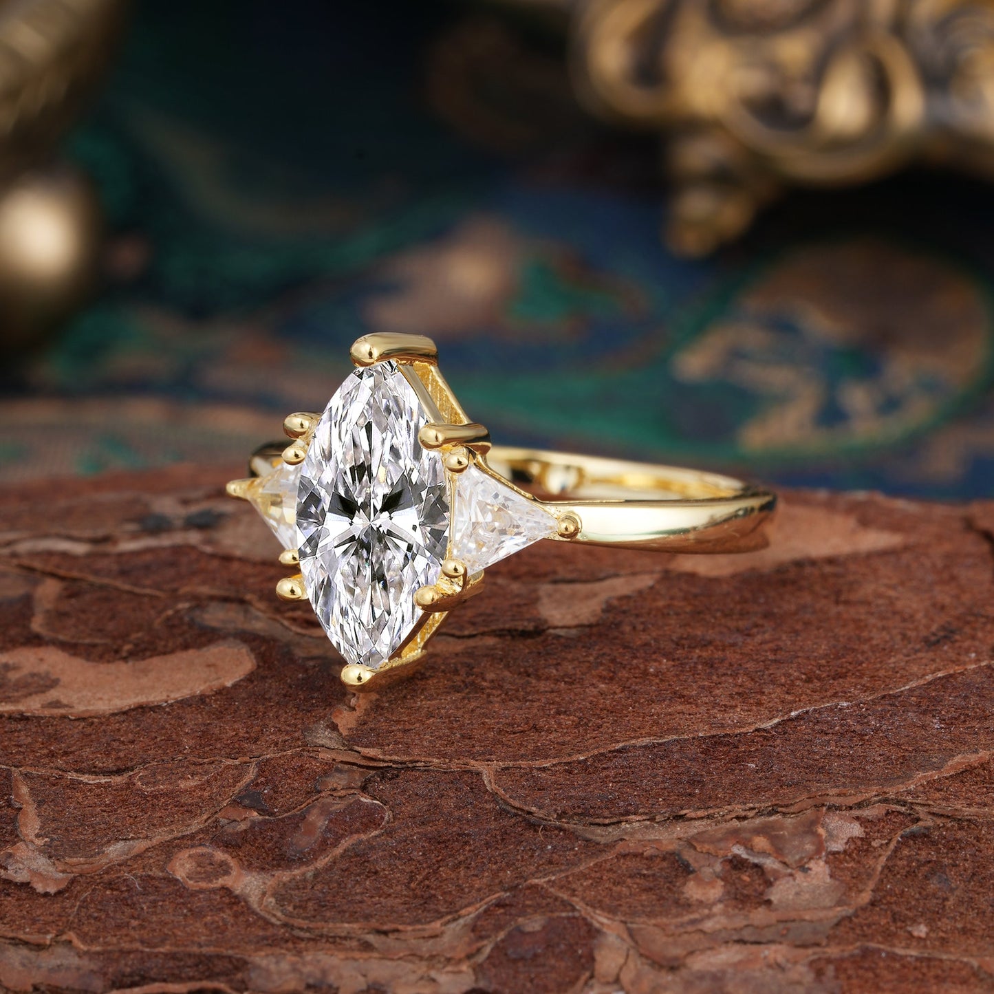 6 Prong Marquise Cut Three Stone Lab Diamond Engagement Ring Anniversary Gift for Women