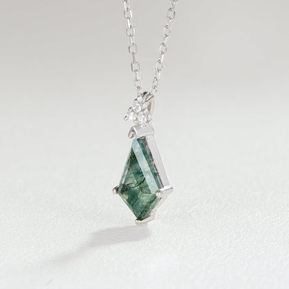 Simple Kite Cut Moss Agate Moissanite Pendant