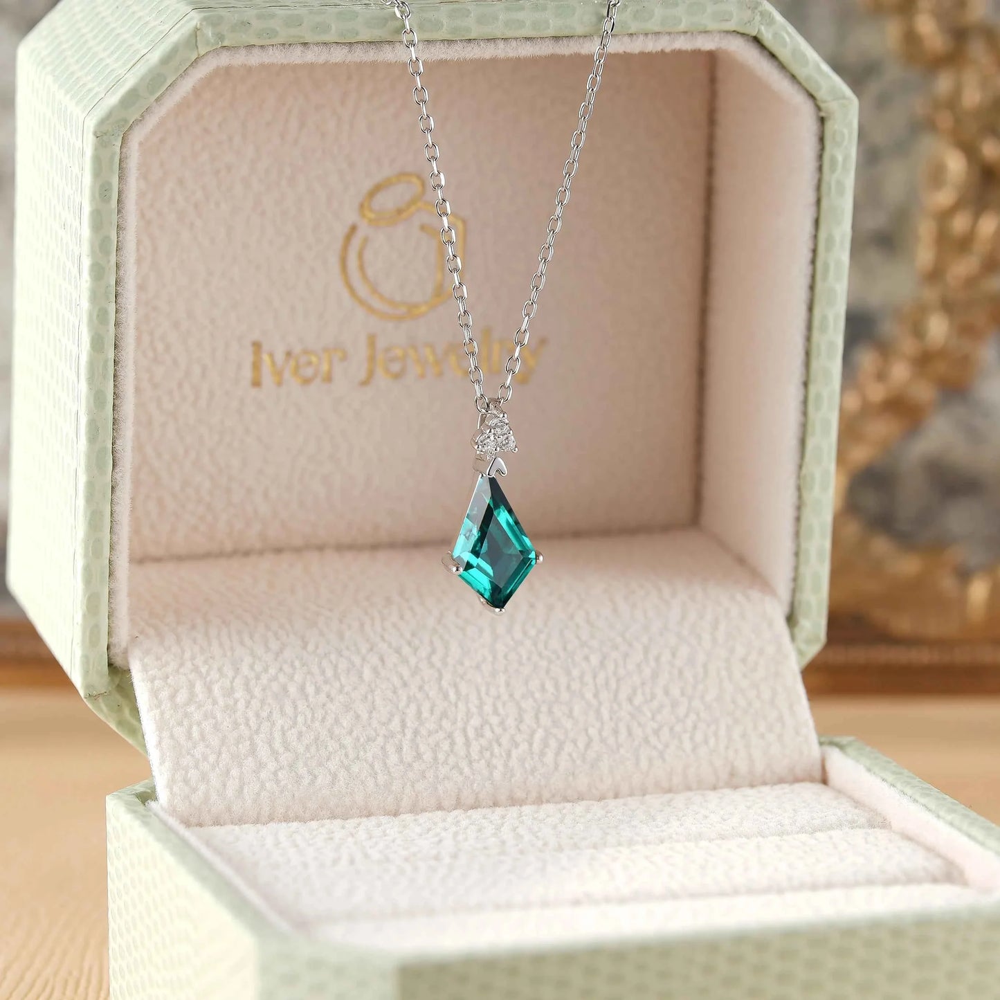 Simple Kite Cut Emerald Moissanite Pendant