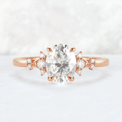 Simple Oval Cut Moissanite Cluster Gemstone Ring