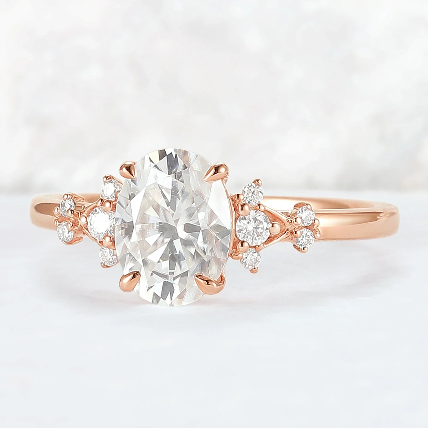 Simple Oval Cut Moissanite Cluster Gemstone Ring