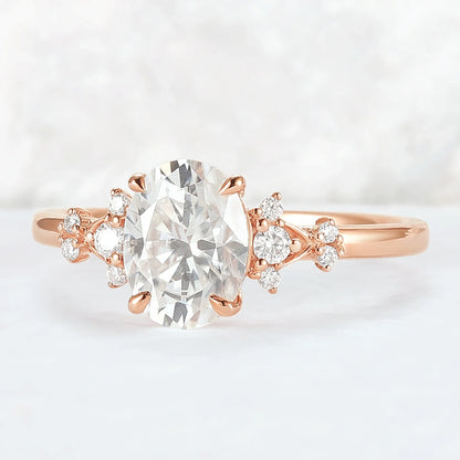 Simple Oval Cut Moissanite Cluster Gemstone Ring
