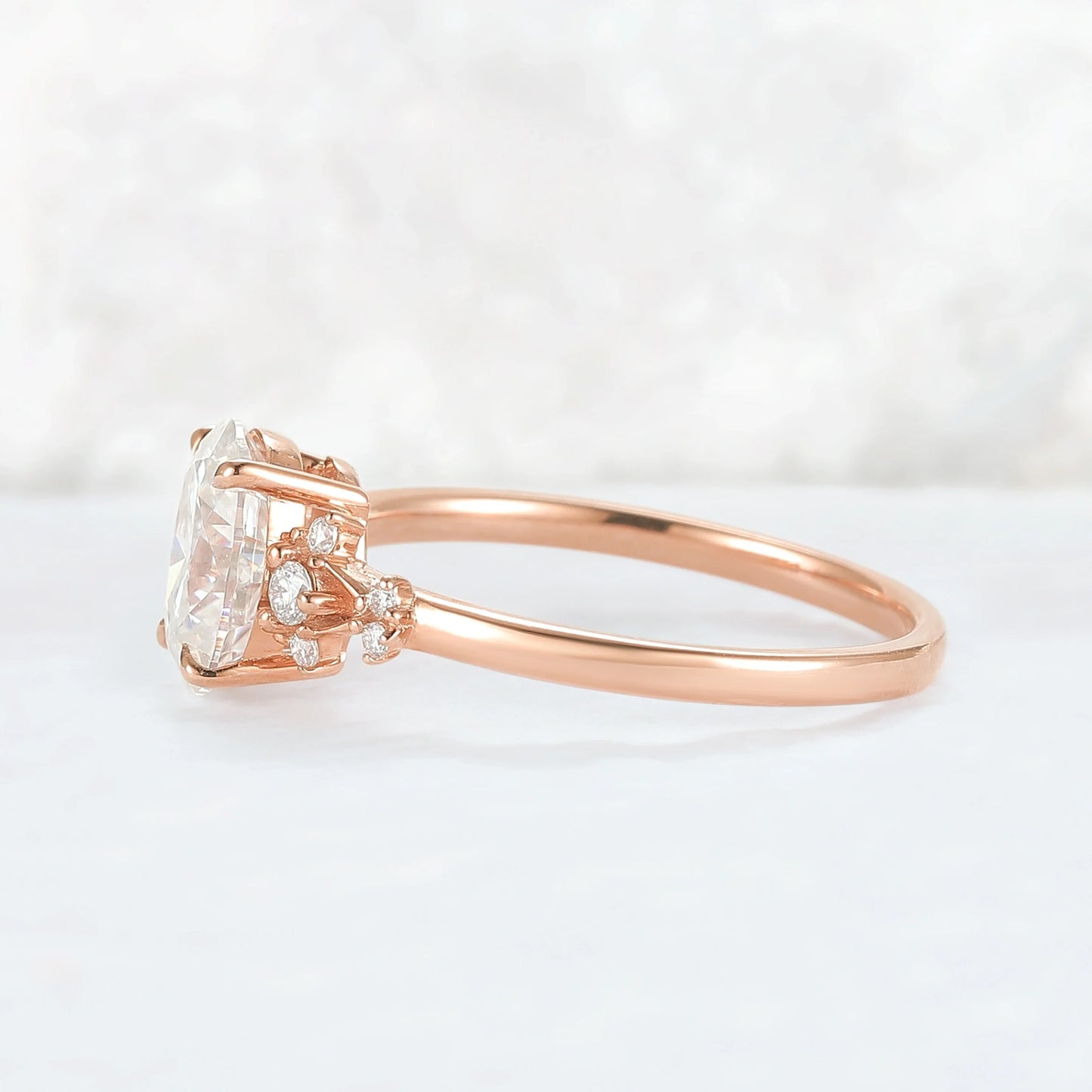Simple Oval Cut Moissanite Cluster Gemstone Ring