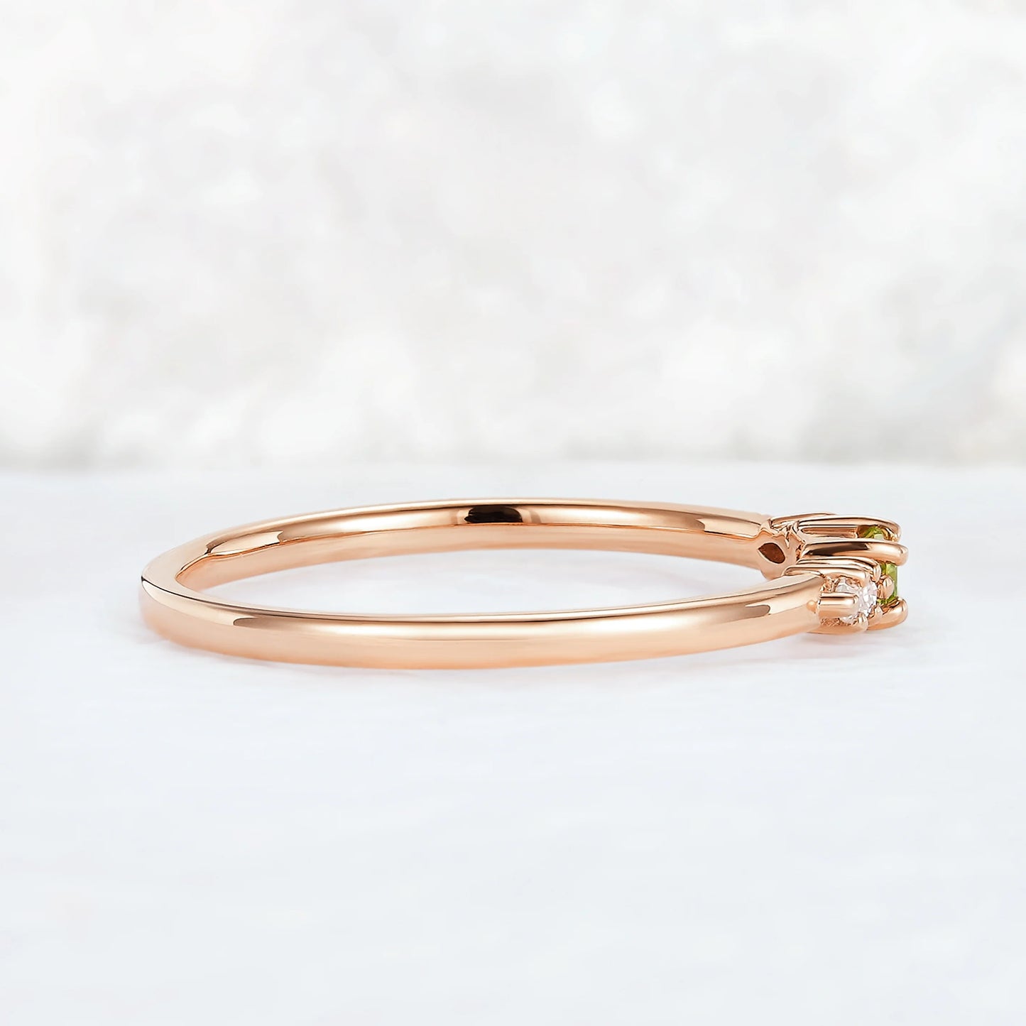 Straight Baguette Shaped Peridot Timeless Three Stones Stacking Ring
