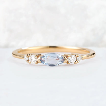 Straight Marquise Cut Aquamarine Three Stones Stacking Ring