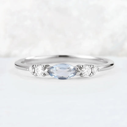 Straight Marquise Cut Aquamarine Three Stones Stacking Ring