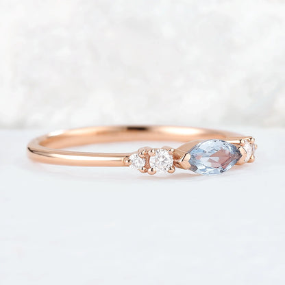 Straight Marquise Cut Aquamarine Three Stones Stacking Ring