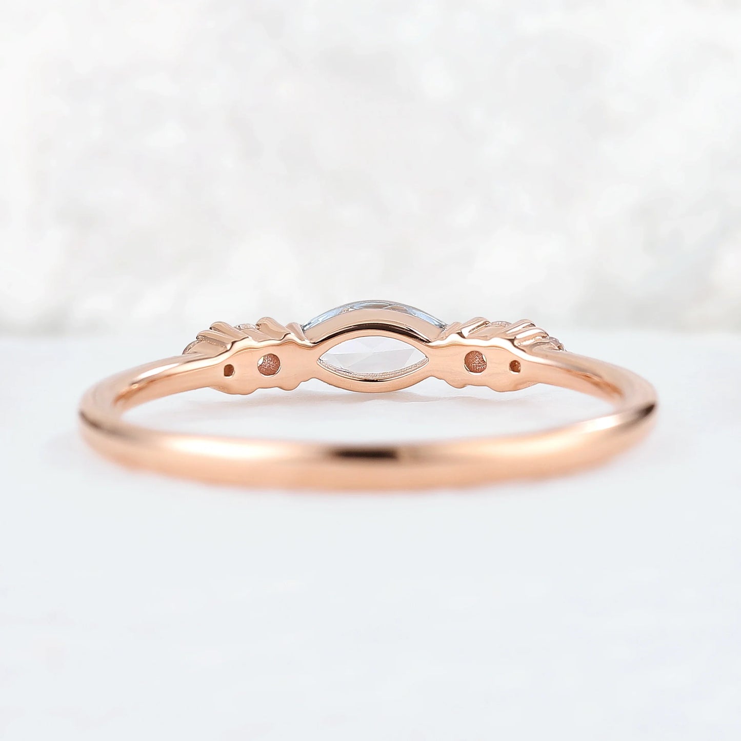 Straight Marquise Cut Aquamarine Three Stones Stacking Ring
