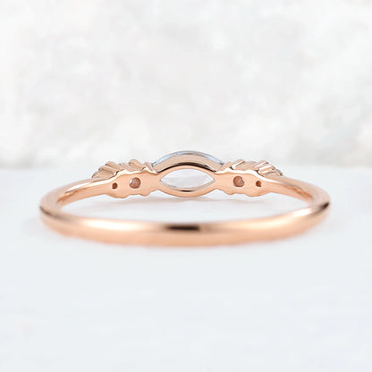 Straight Marquise Cut Aquamarine Three Stones Stacking Ring