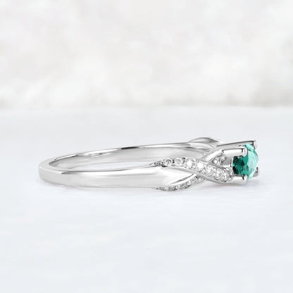 Straight Marquise Cut Emerald and Moissanite Mobius Gemstone Ring