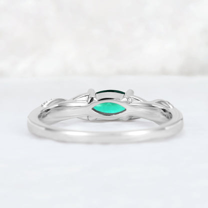 Straight Marquise Cut Emerald and Moissanite Mobius Gemstone Ring