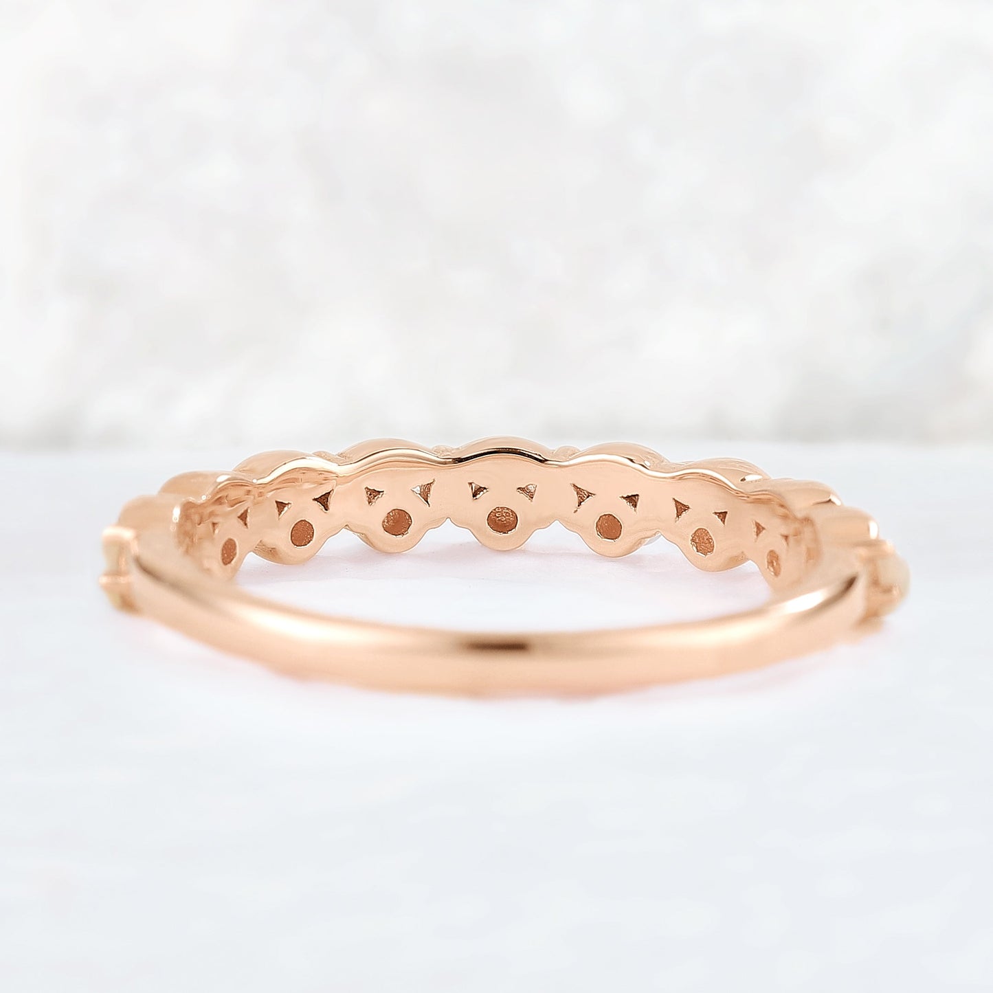 Straight Round Cut Opal and moissanite Half Eternity Stacking Ring
