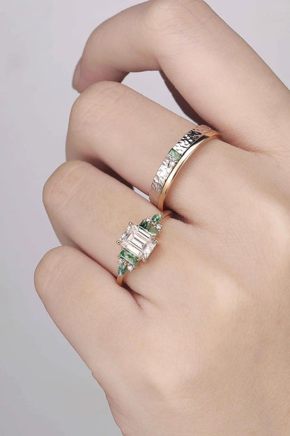 Timeless Emerald Cut Moissanite Couple Rings — Eternal Bond
