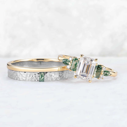 Timeless Emerald Cut Moissanite Couple Rings — Eternal Bond