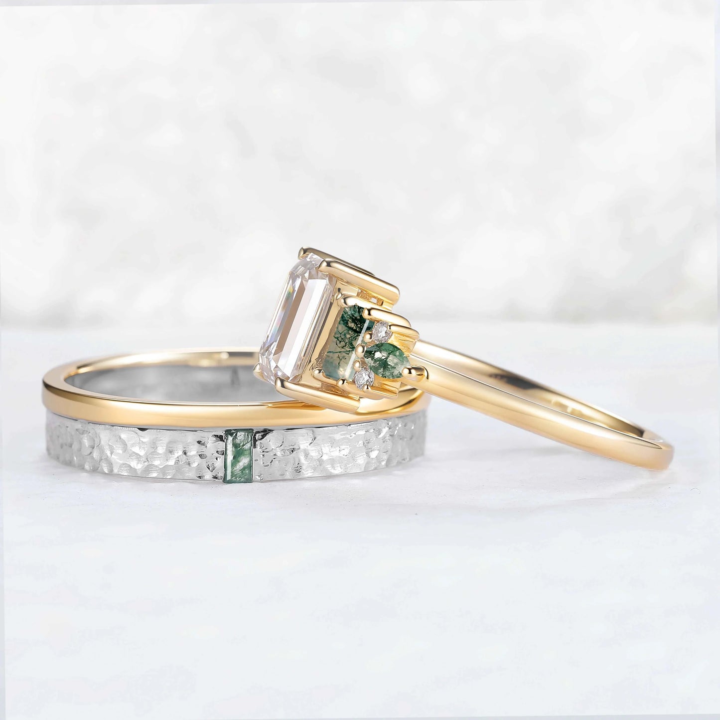 Timeless Emerald Cut Moissanite Couple Rings — Eternal Bond