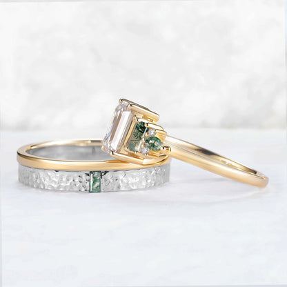 Timeless Emerald Cut Moissanite Couple Rings — Eternal Bond