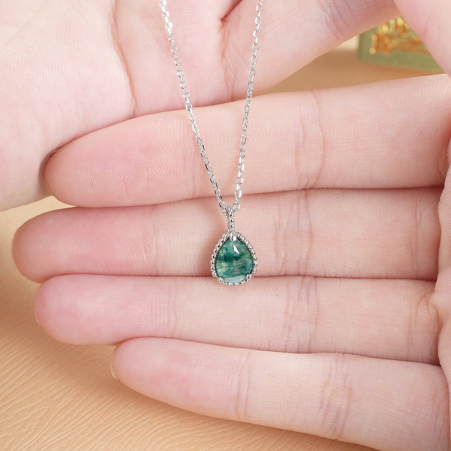 Timeless Pear Cut Moss Agate Pendant