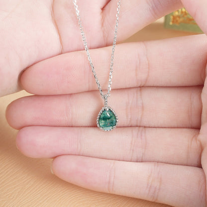 Timeless Pear Cut Moss Agate Pendant