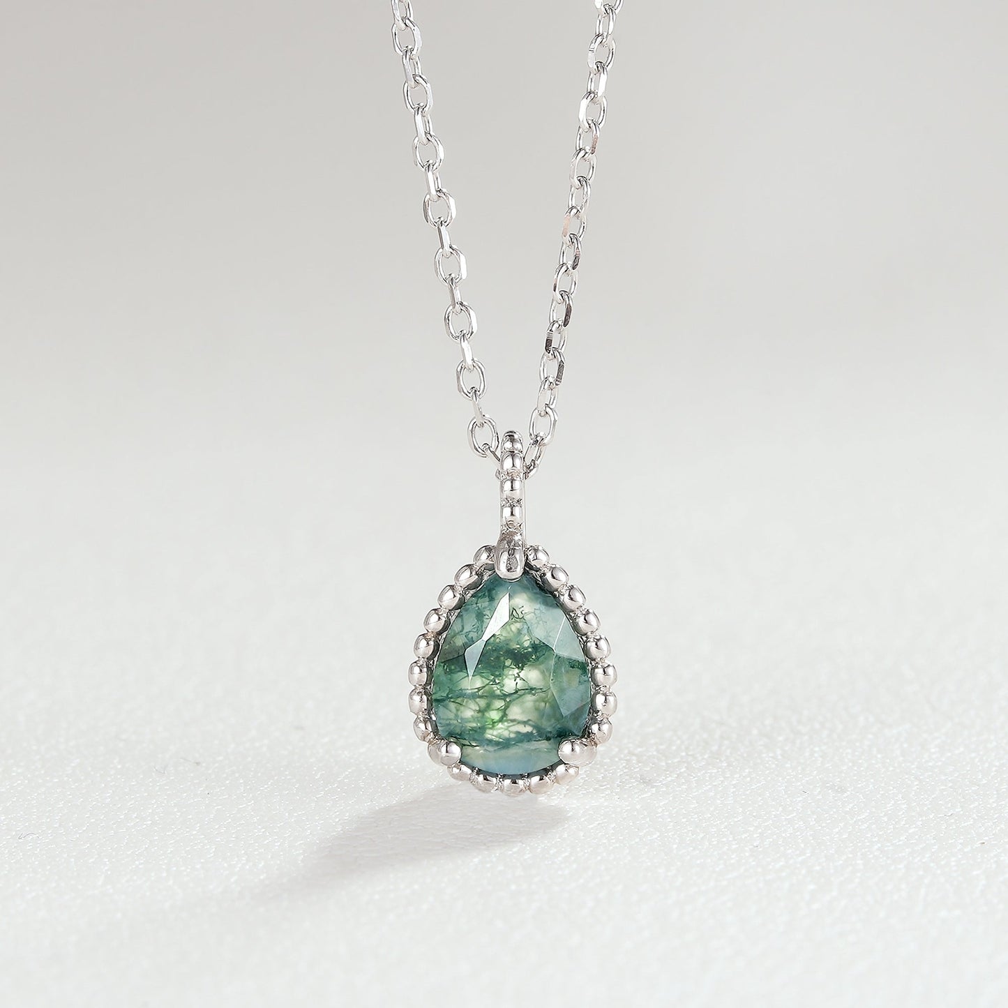 Timeless Pear Cut Moss Agate Pendant