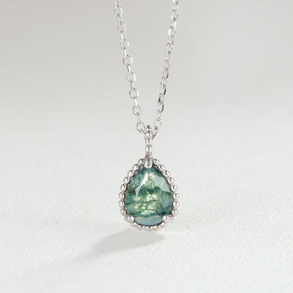 Timeless Pear Cut Moss Agate Pendant