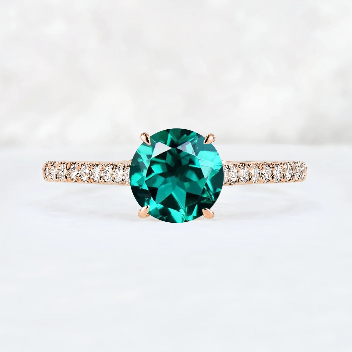 Timeless Round Cut Emerald Half Enternity Gemstone Ring