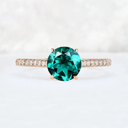 Timeless Round Cut Emerald Half Enternity Gemstone Ring