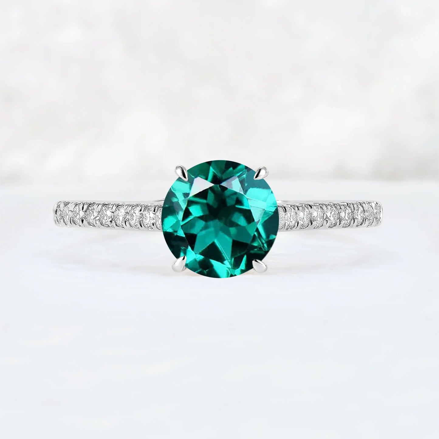 Timeless Round Cut Emerald Half Enternity Gemstone Ring