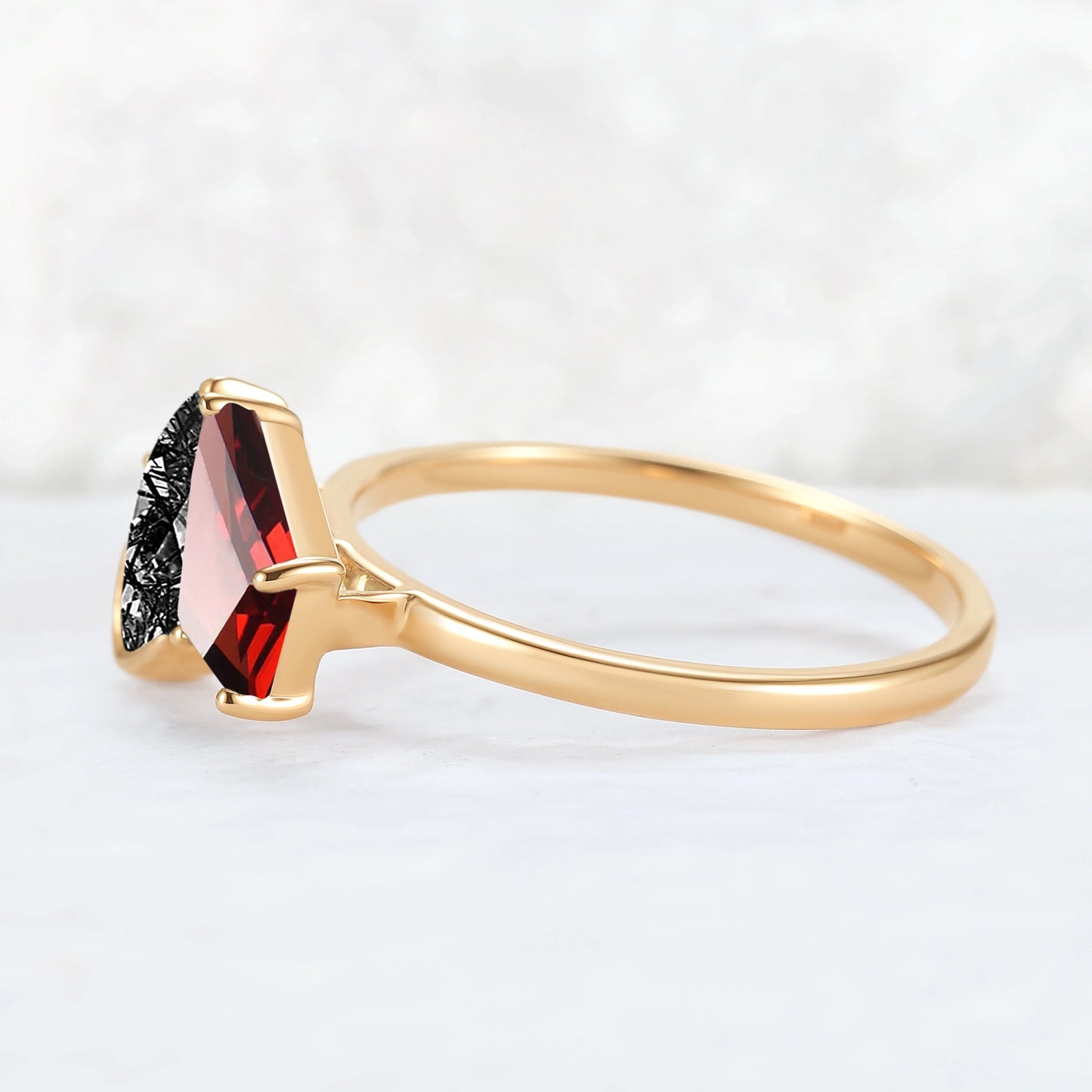 Toi Et Moi Two Stone Garnet & Black Rutilated Quartz Gemstone Rings