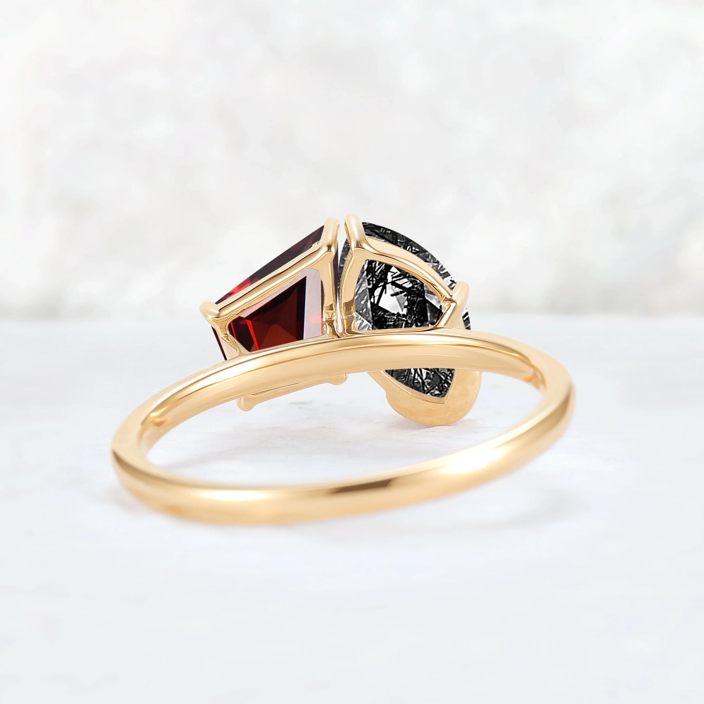 Toi Et Moi Two Stone Garnet & Black Rutilated Quartz Gemstone Rings