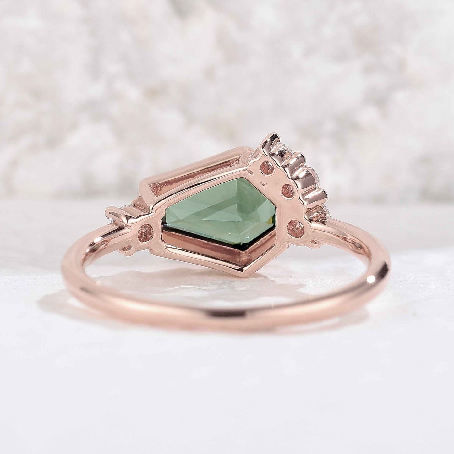 Unique Conffin Shaped Green Sapphire Cluster Gemstone Ring