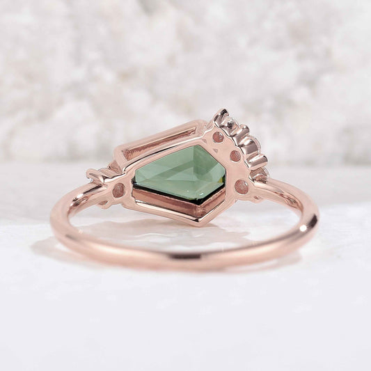 Unique Conffin Shaped Green Sapphire Cluster Gemstone Ring