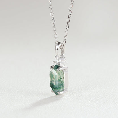 Unique Hexagon Cut Moss Agate Moissanite Pendant