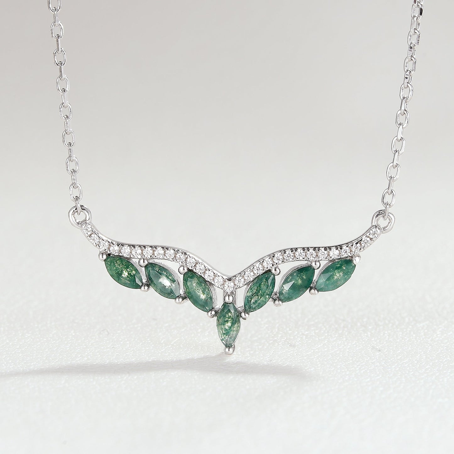 Unique Marquise Cut Moss Agate Angel Wings Pendant