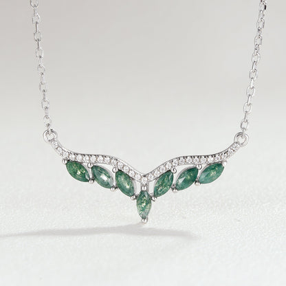 Unique Marquise Cut Moss Agate Angel Wings Pendant