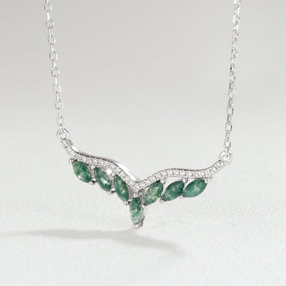 Unique Marquise Cut Moss Agate Angel Wings Pendant
